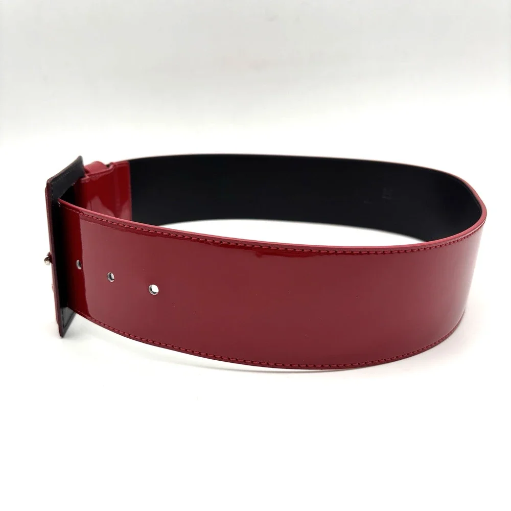 NEW Vtg B-Low the Belt Red Patent Genuine Leather Wide Waist Belt S 28-32
